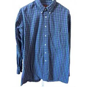 Vintage 90s Fieldmaster Blue Green Plaid Button Down Shirt Men’s Large
